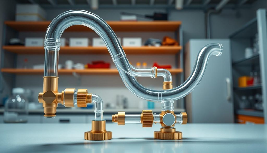 Aufbau Siphon mit U-förmigem Rohr und Komponenten